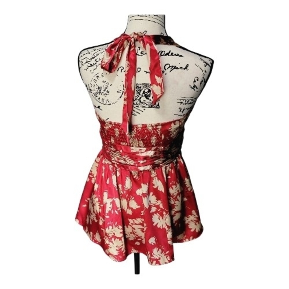 Vintage BCBGMaxAzria Red and Cream Asymmetrical Top - Picture 6 of 7